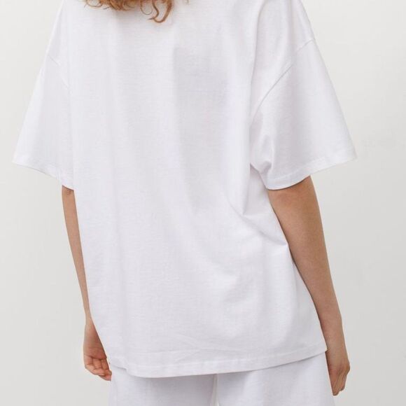 NEW H&M Oversized Printed T-Shirt White/Racer - Picture 5 of 7